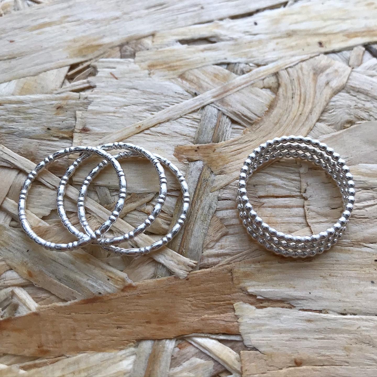 Tiny Silver Bamboo Rings (stack of three)