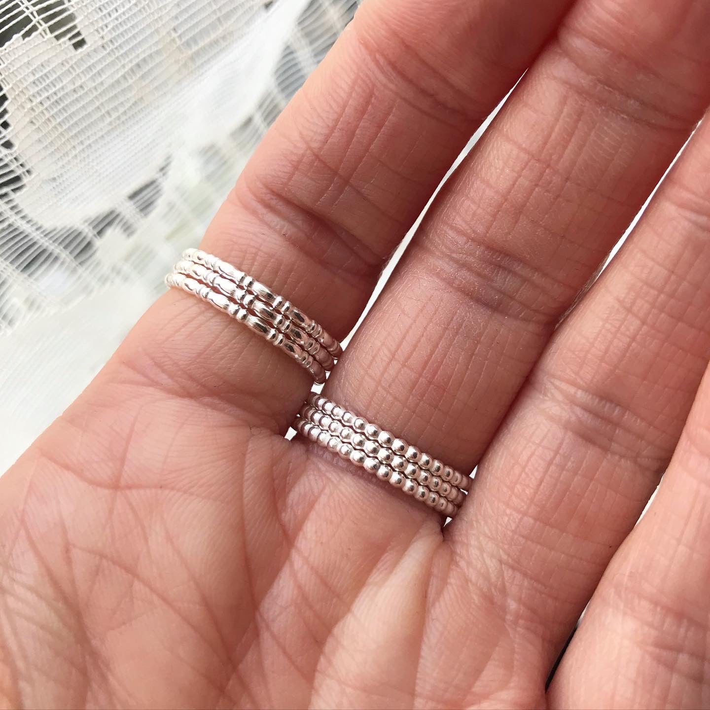 Tiny Silver Bamboo Rings (stack of three)